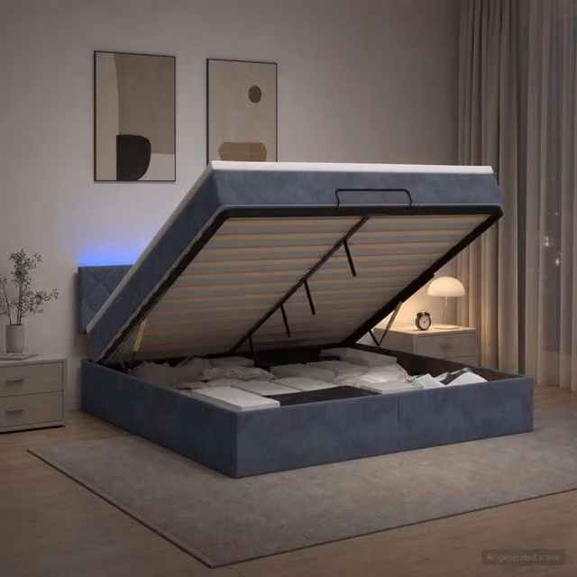 Letto Ottomano Moderno vidaXL con Materasso Ibrido e Illuminazione LED Sotto il Letto, Grigio, L/P/H: 160 x 200 x 88 cm – 1