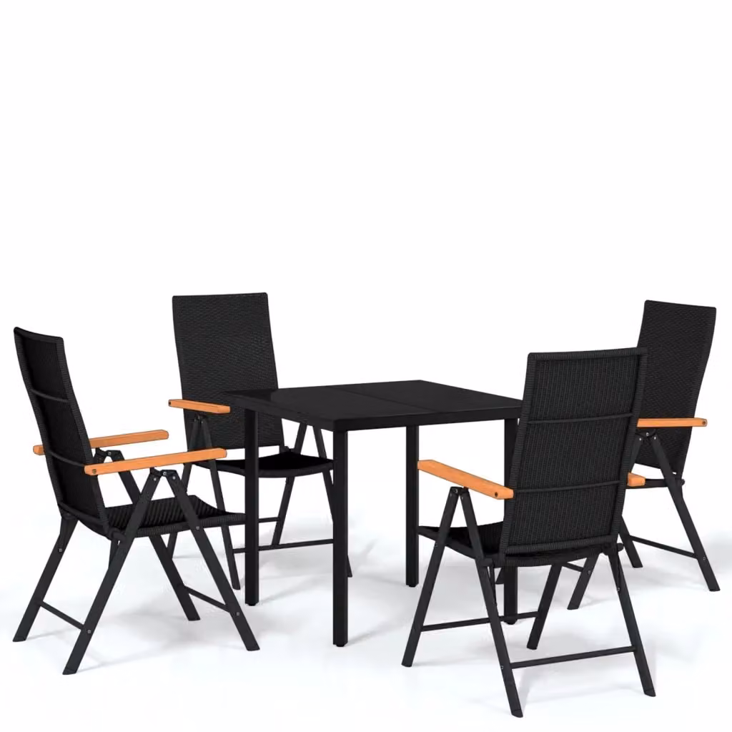 Set da pranzo da giardino moderno vidaXL in metallo e vetro nero con tavolo quadrato e 5 sedie – 2
