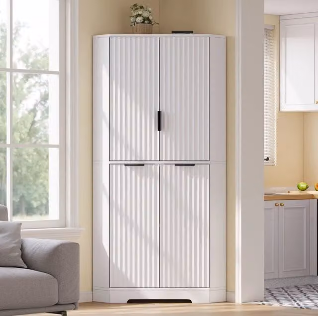 Armadio angolare con ripiani regolabili in MDF; bianco; 60 x 60 x 172 cm