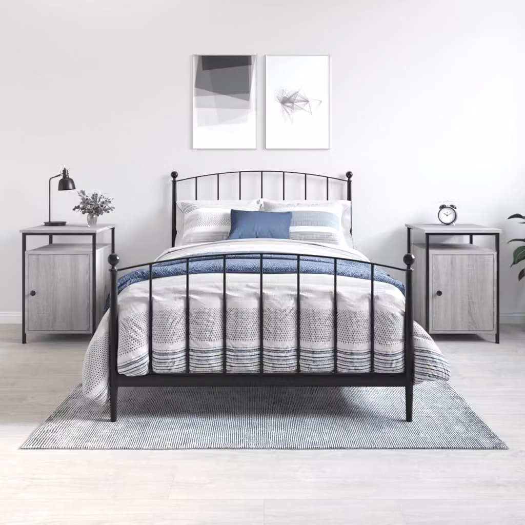 Set di 2 comodini vidaXL moderni in legno multistrato e metallo, colore grigio Sonoma, L 40 cm x P 42 cm x H 60 cm