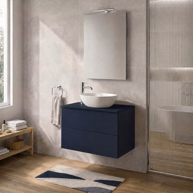 Mobile bagno sospeso Tierra blu con due cassetti e finitura opaca L: 70 cm, P: 50 cm, H: 45 cm
