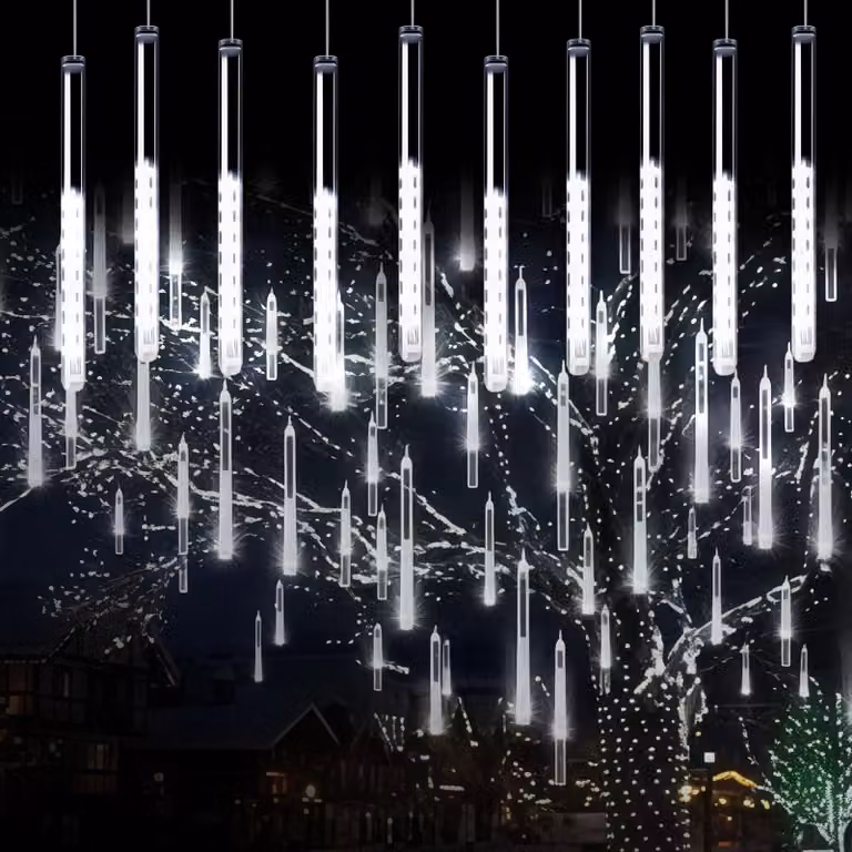 Catena luminosa a LED effetto pioggia di meteoriti, 240 LED, 30 cm, 10 tubi, luce bianca calda