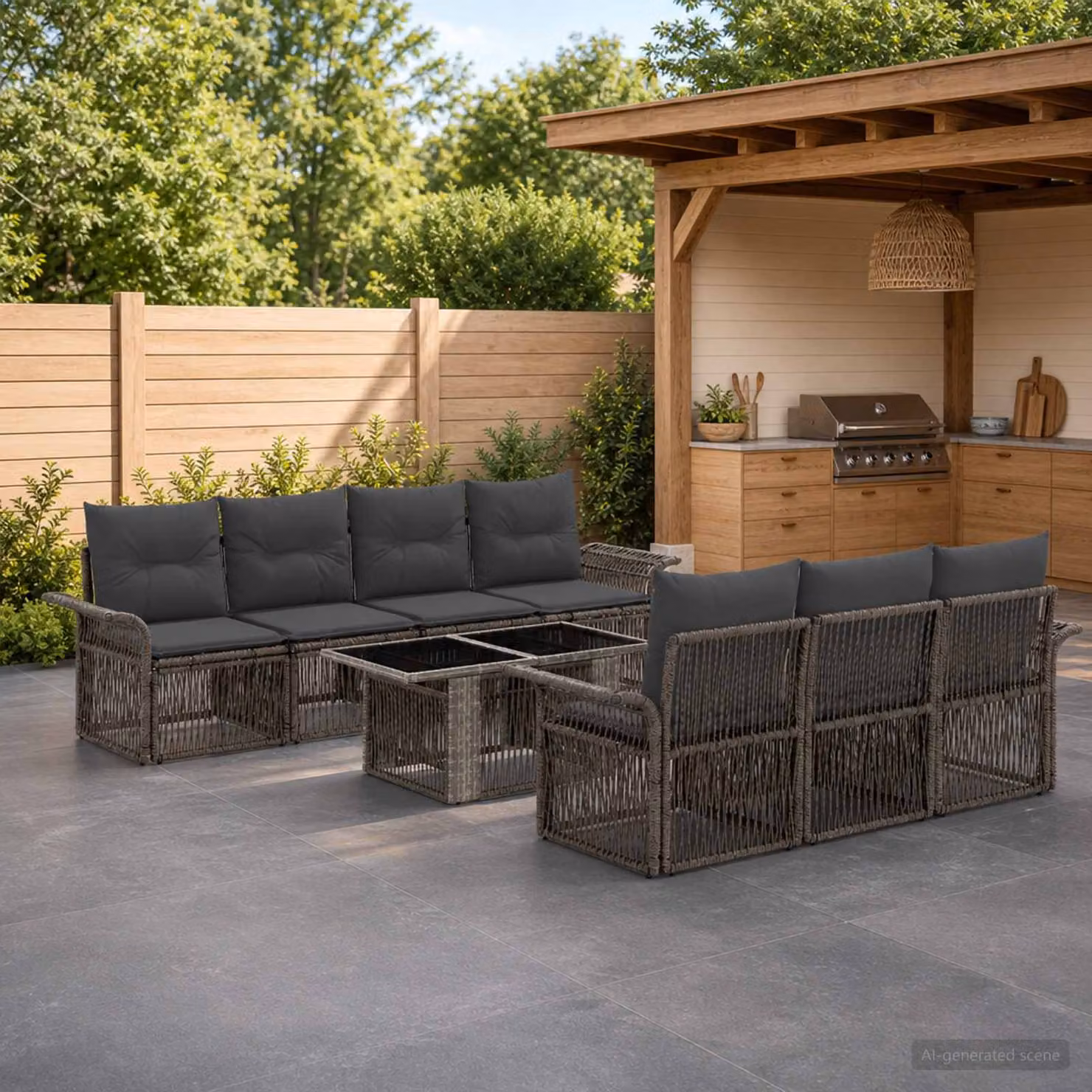 Set Divano da Giardino vidaXL 8 Pezzi in Polyrattan Grigio e Antracite con Tavolino e Cuscini