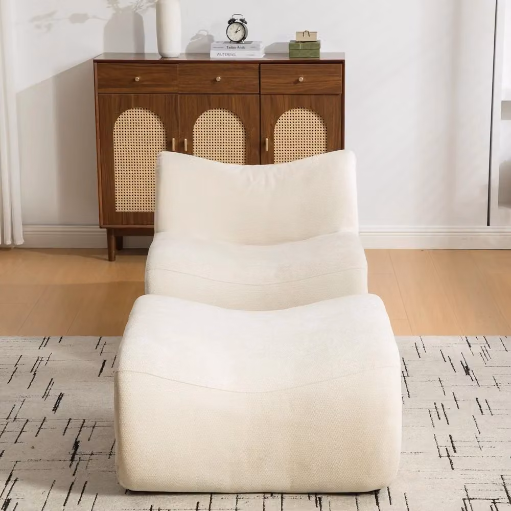 Divano Modulare Minimal in Tessuto Chenille Beige Antimacchia – 2