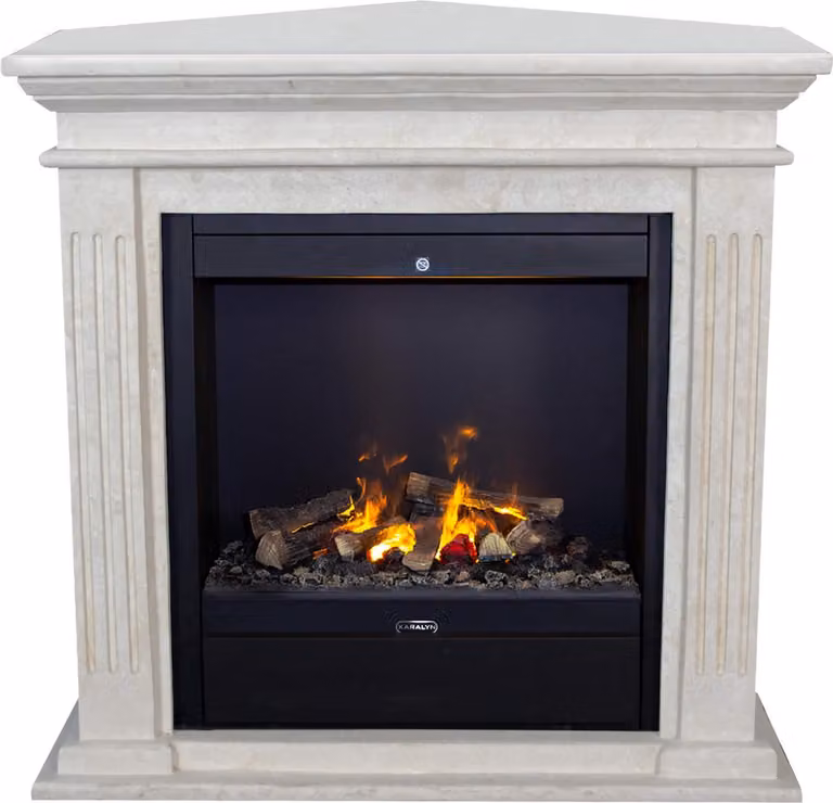 Caminetto a vapore acqueo Xaralyn - Cadiz-Corner EAL - pietra naturale bianca - riscaldamento 1500 Watt - con telecomando - caminetto elettrico Opti-Myst - caminetto da incasso incluso - caminetto decorativo - caminetto ad angolo