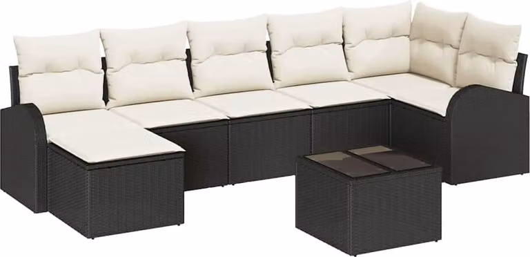 Set Divano da Giardino con cuscino 8 pcs Nero Poly Rattan