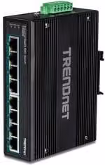 Switch di rete industriale Trendnet TI PG80B a 8 porte Gigabit PoE+ su guida DIN, colore nero
