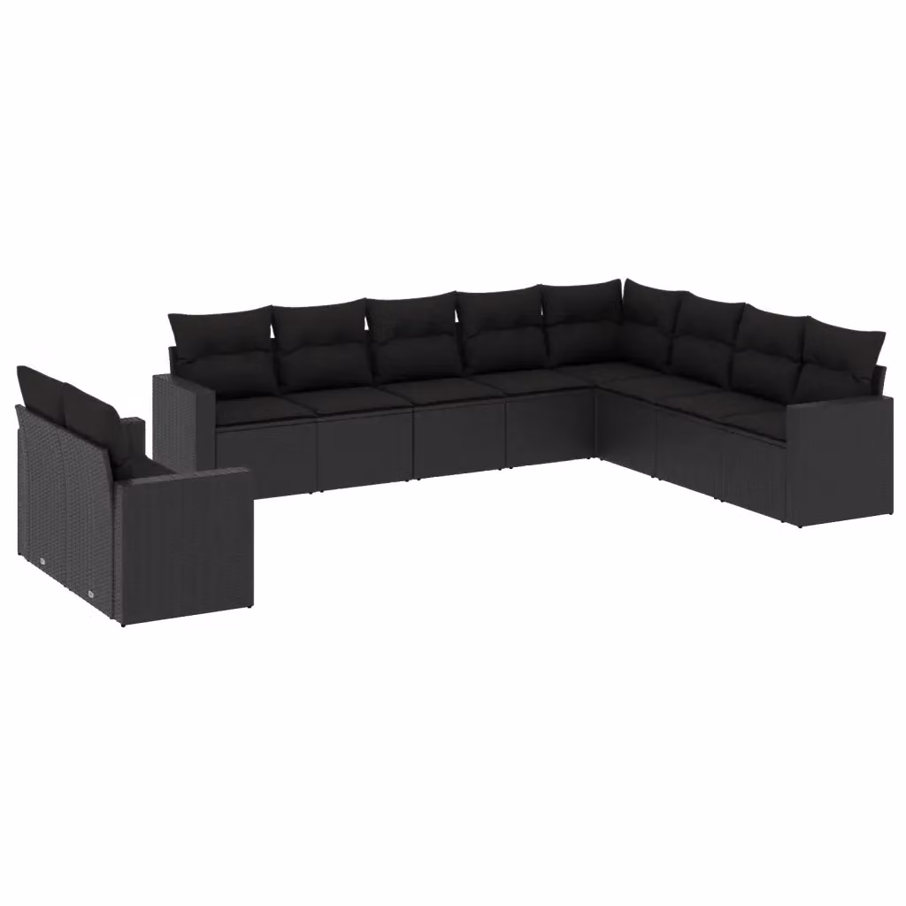 vidaXL Set di Divani da Giardino a Forma di L in Polyrattan Nero con Cuscini e Struttura in Acciaio – 2