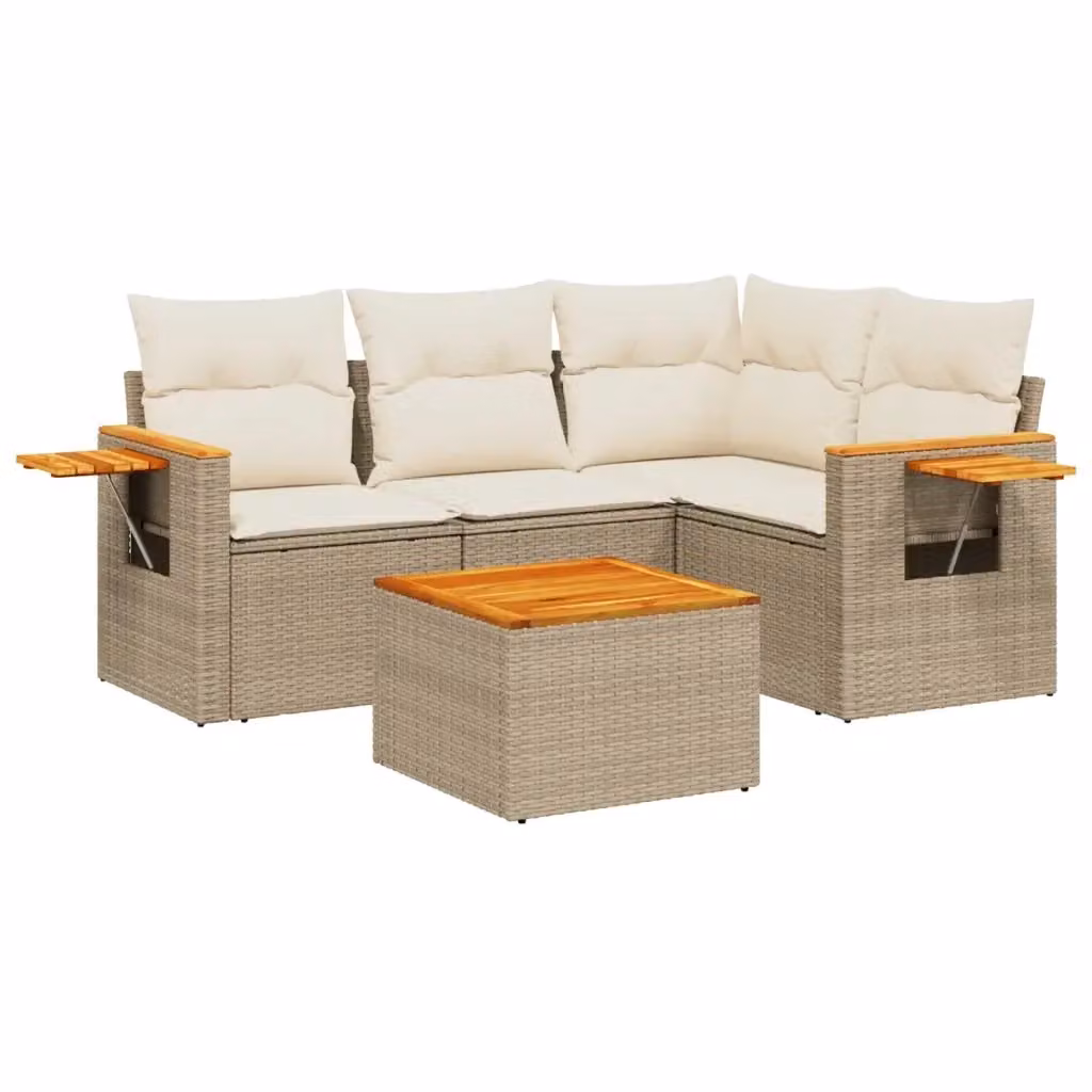 vidaXL Set Divano da Giardino a L 5 pz in Polyrattan con Cuscini Beige e Tavolino da Esterno – 2