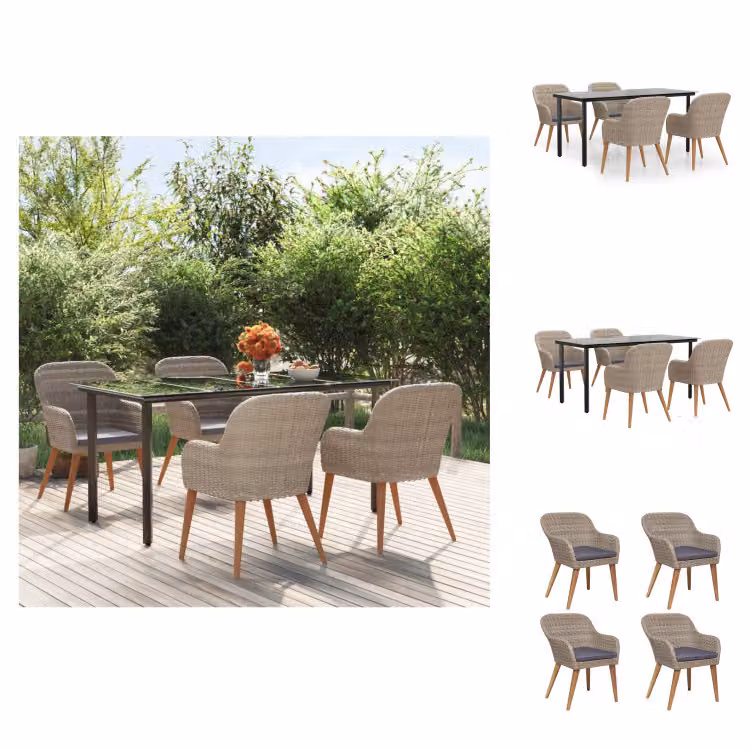 vidaXL Set da pranzo da giardino 5 pezzi con cuscini marrone - Set di mobili da giardino