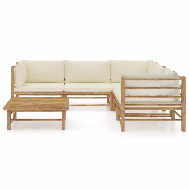 set di 6 pezzi per salotto da giardino con cuscini in bambù bianco crema