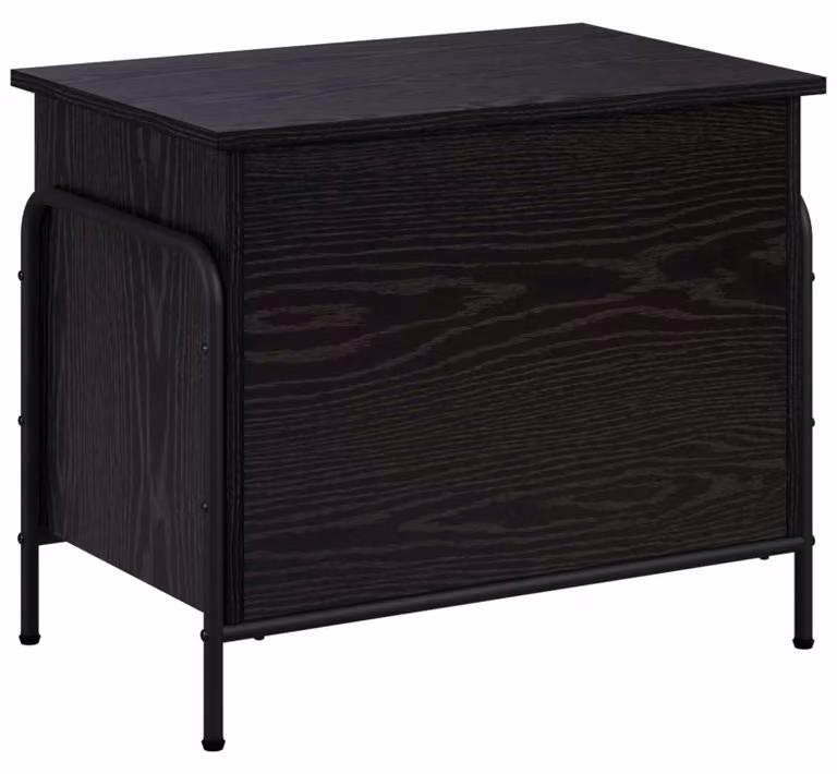Contenitore portaoggetti nero, finitura effetto legno di quercia, dimensioni 80 x 40 x 49,5 cm