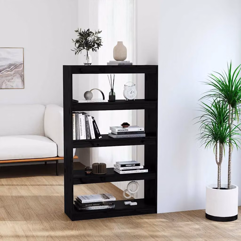 Libreria divisorio vidaXL in legno massello di pino nero L 80 cm, P 30 cm, H 135,5 cm