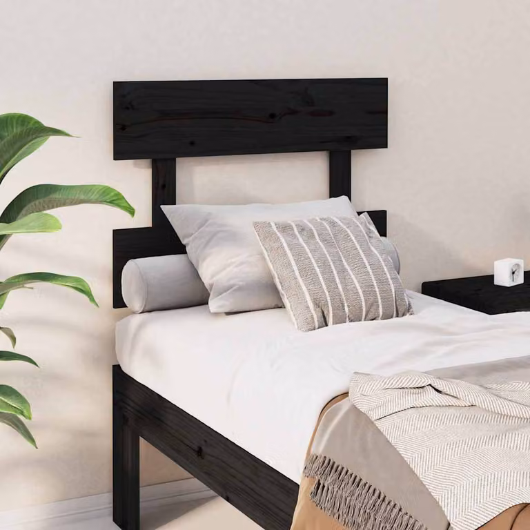 vidaXL Testiera per Letto Moderna in Legno Massello di Pino Nero L: 103,5 cm, P: 3 cm, H: 81 cm
