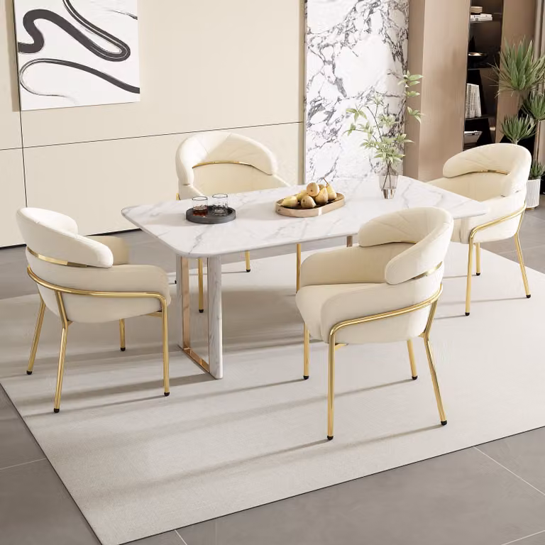 Flieks sedia da sala da pranzo imbottita set di 4, sedia da cucina con gambe in metallo, sedia da soggiorno poltrona sedia da trucco, rivestimento in velluto, beige