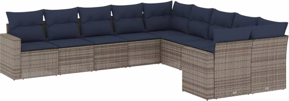 Set Divani da Giardino 10 pz con Cuscini Grigio in Polyrattan