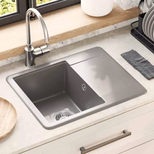 Lavello da appoggio in composito di granito vidaXL Grigio L: 56 cm x P: 46 cm