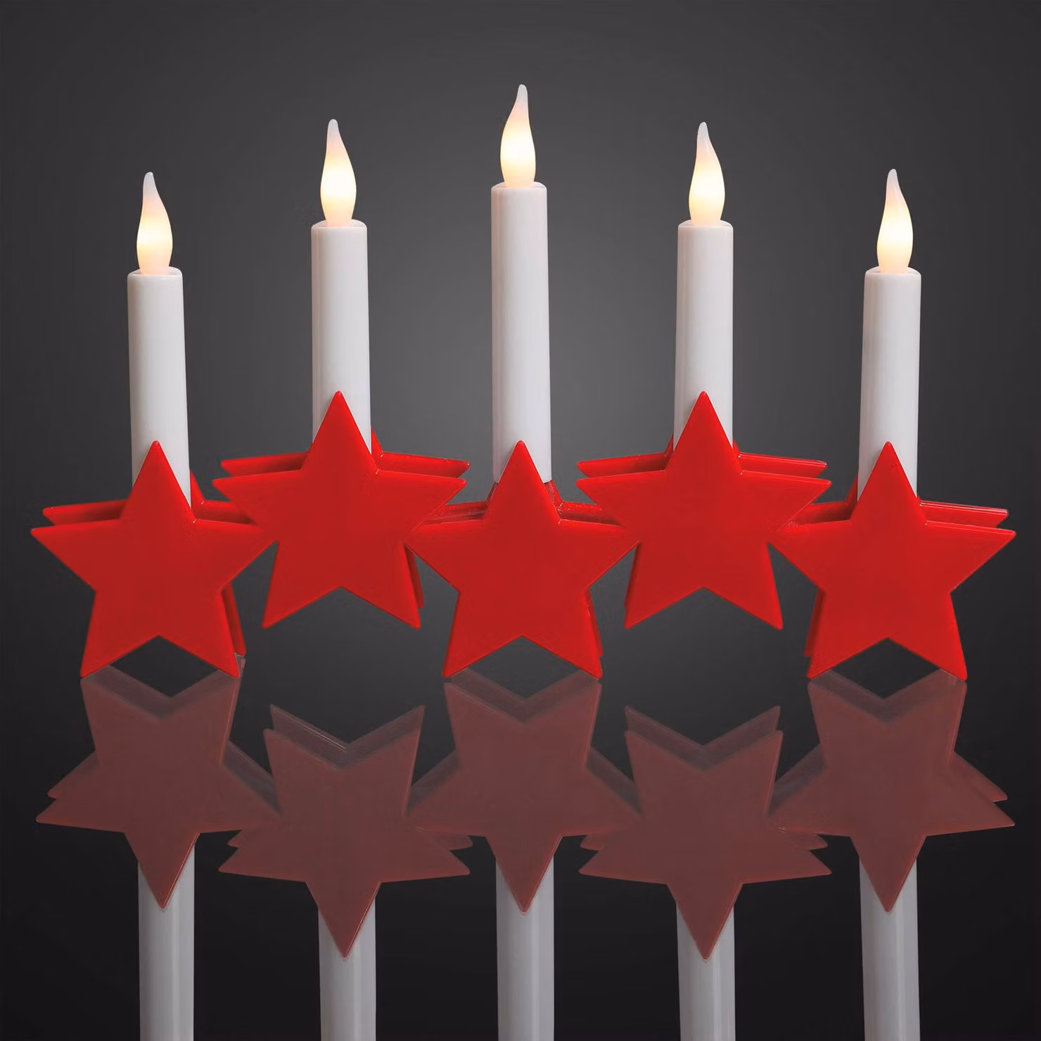 Arco decorativo a forma di candela a LED, con 5 luci LED bianco caldo, dimensioni 27x17 cm, colore rosso, con decorazioni a stelle, alimentato a batteria