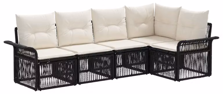 Set da giardino composto da 5 pezzi, colore nero, realizzato in rattan sintetico
