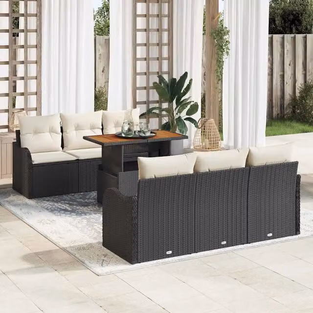 Set Divano da Giardino 7 pz Nero Poly Rattan 3358140