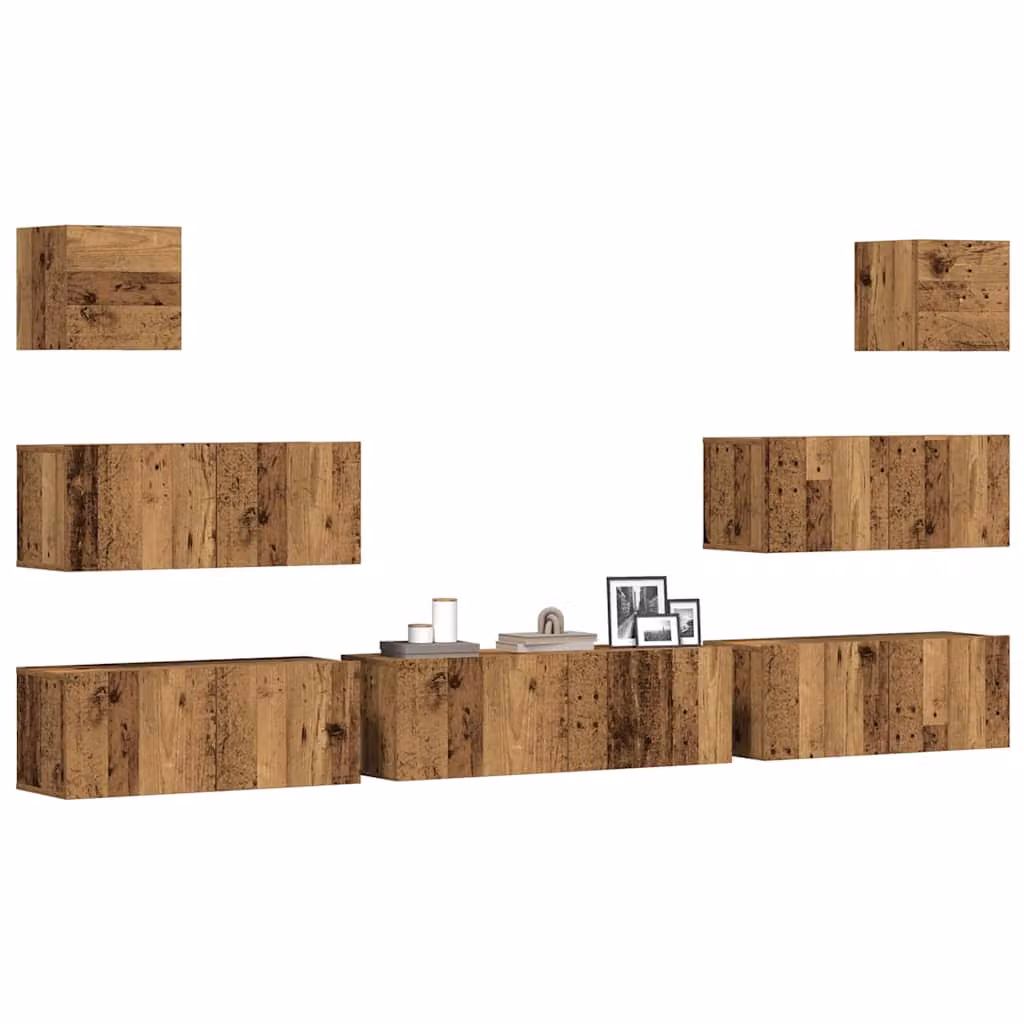 Set Mobile TV vidaXL da 7 pezzi in MDF color legno antico marrone per soggiorno, montaggio a parete