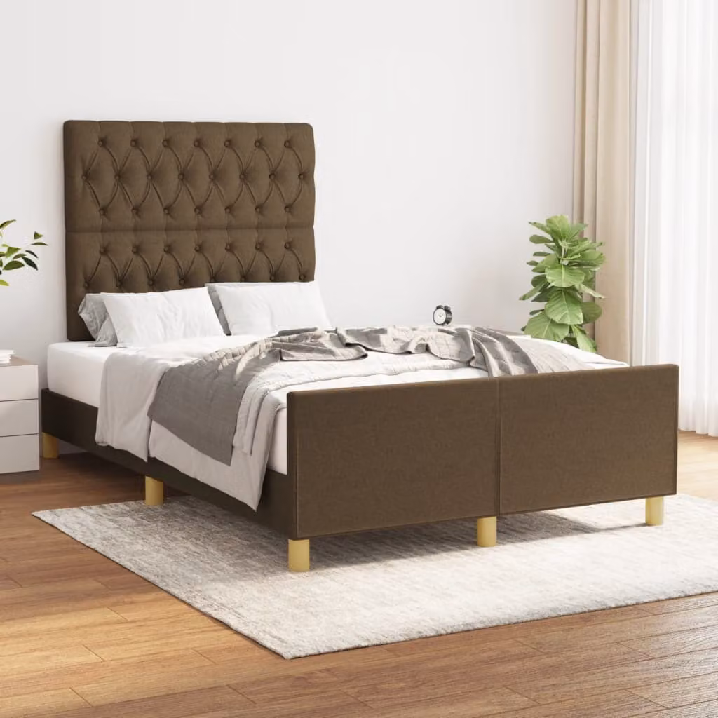 The Living Store Struttura letto con testiera in tessuto marrone scuro 120x200 cm