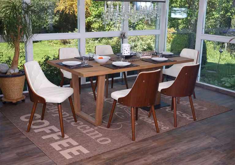 set di 6 sedie per sala da pranzo HWC-A75, sedia visitatore sedia da cucina, legno curvato effetto noce ~ Pelle finta bianco