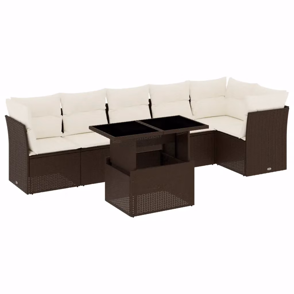 Set di divani da giardino vidaXL in 7 pezzi con cuscini marroni e bianchi in polyrattan e struttura in metallo – 2