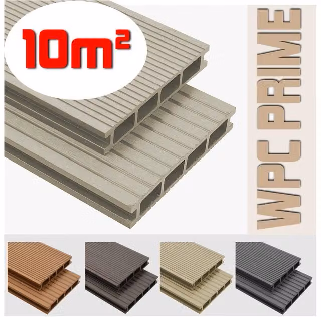 Listoni WPC per pavimentazione decking colore beige copertura 10m2 L: 220 cm, H: 14 cm, Spessore: 2,5 cm