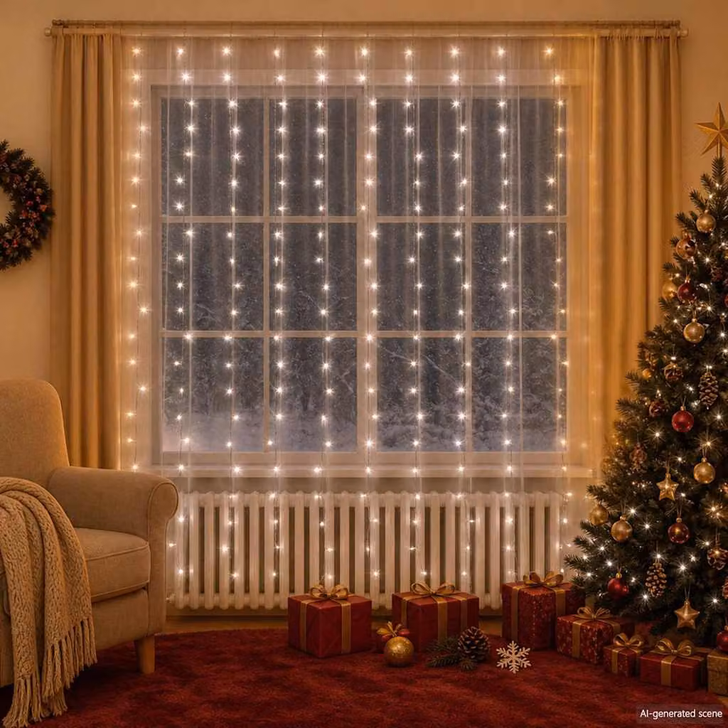 vidaXL Tenda di Luci a Ghiaccioli con 300 LED Bianco Freddo – 1