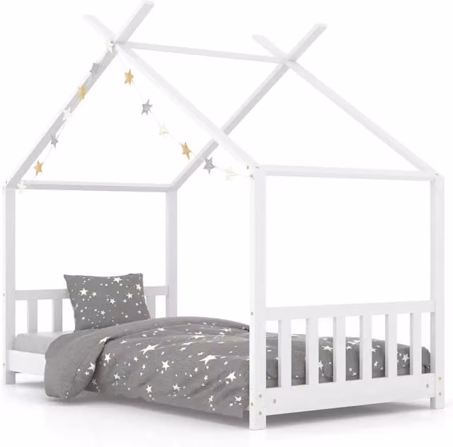 Letto a casetta per bambini in legno di pino massello bianco L: 160 cm, P: 80 cm, H: 88 cm