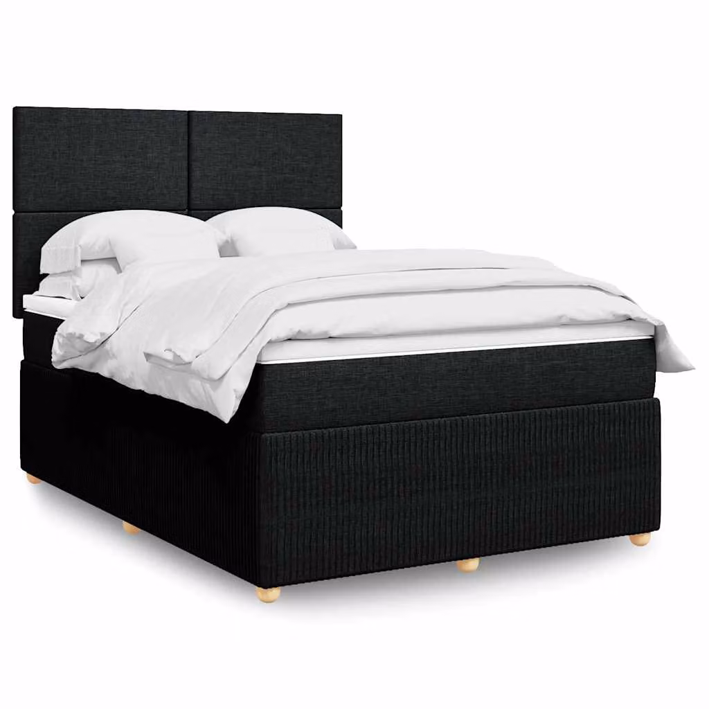 vidaXL Giroletto a Molle con Materasso Nero in Tessuto L/P/H: 140 x 190 cm – 1