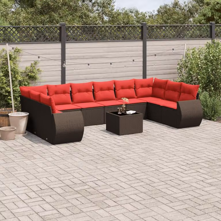 Maison Exclusive - Set da giardino 11 pezzi con cuscini, marrone, polyrattan