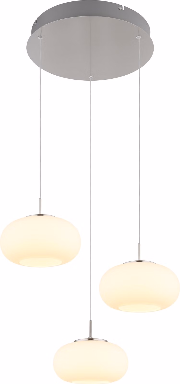 Lampada a sospensione LED, nichel opaco, vetro opalino, H 150 cm