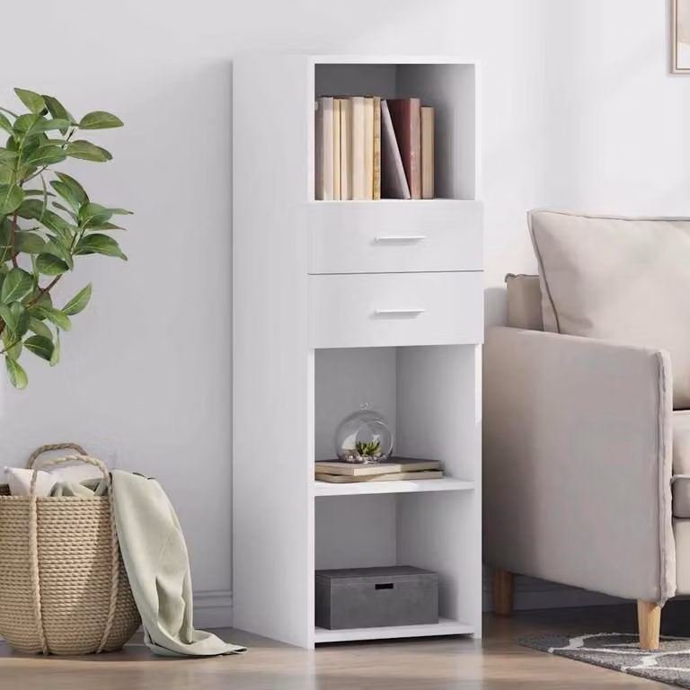 Credenza moderna vidaXL in legno multistrato e MDF, colore bianco, L 40 cm x P 42,5 cm x H 124 cm, da appendere a parete