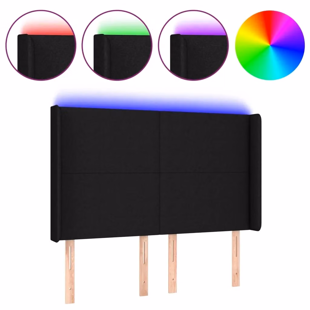 Testiera con LED e porte USB vidaXL in tessuto nero con illuminazione integrata L: 147 cm, P: 16 cm, H: 118-128 cm – 2