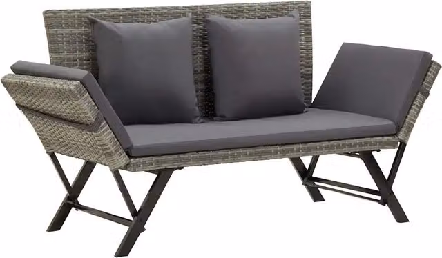 Panchina da Giardino con Cuscini 176 cm in Polyrattan Grigio