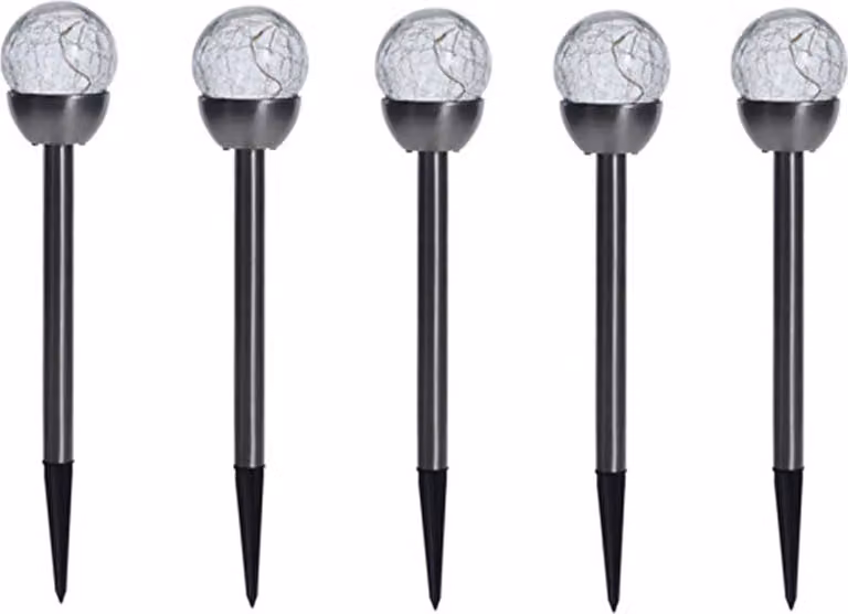 Set di 5 lampade solari ProGarden, acciaio inox/vetro, 36x6 cm, argento/nero
