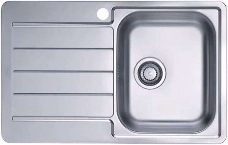 Lavello in acciaio inossidabile VBChome, 79 x 50 cm, con finitura effetto lino. Lavello da incasso con foro per rubinetto e piano di appoggio. Ideale per camper e cucine. Kit di scarico incluso
