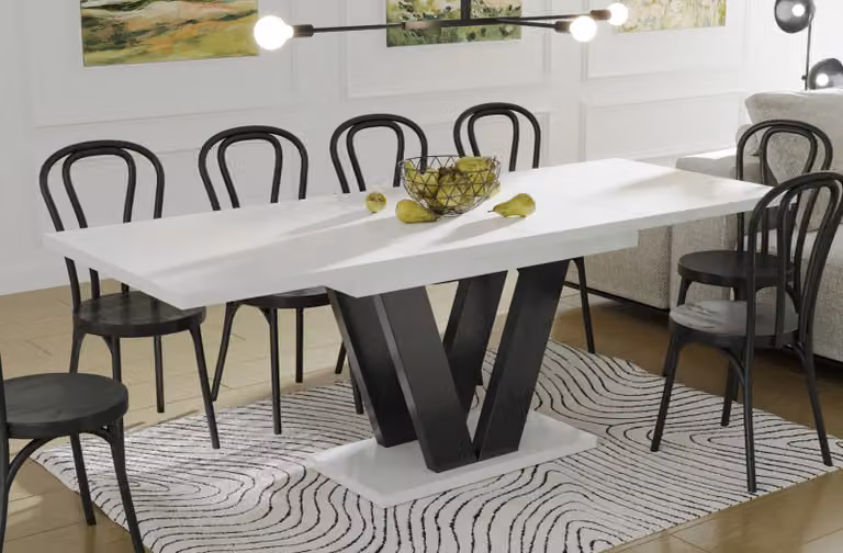 Tavolo da pranzo a colonna Endo-Moebel Lara 130cm - 210cm allungabile sincrono (bianco lucido)