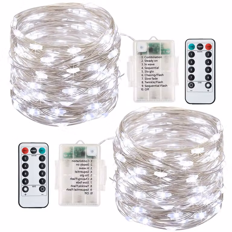 Catena luminosa, 2 x 13 metri, 120 LED, luce bianca fredda, alimentazione a batteria, grado di protezione IP65