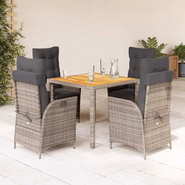 Set da Pranzo da Giardino 5 pz con Cuscini in Polyrattan Grigio 3213104