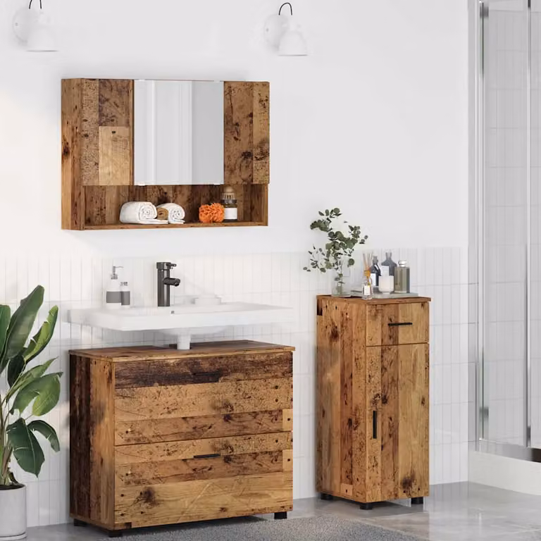 Set di mobili per il bagno moderno vidaXL in 3 pezzi color marrone con finitura opaca in legno e metallo