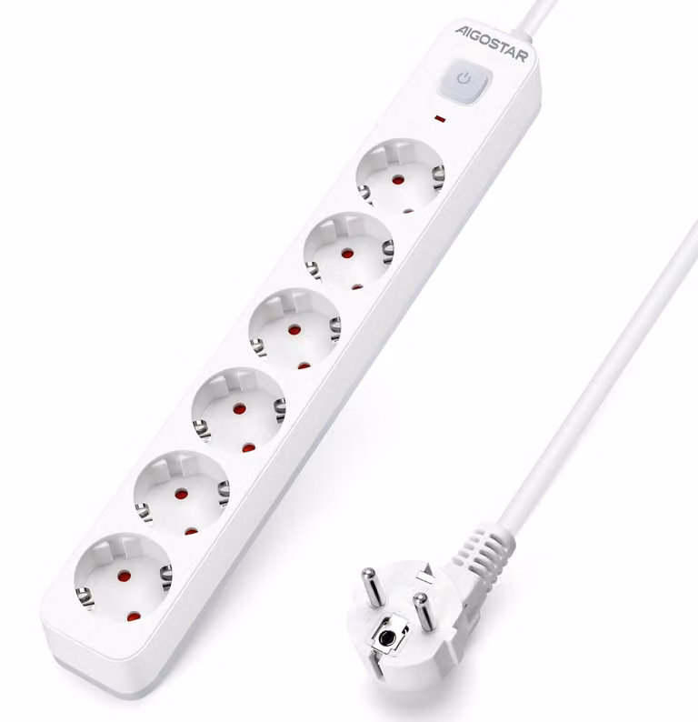 Ciabatta multipresa Aigostar con 6 prese e interruttore, presa multipla con protezione per bambini, ciabatta con cavo da 3 metri – 6 prese, senza porte USB, cavo da 3 metri
