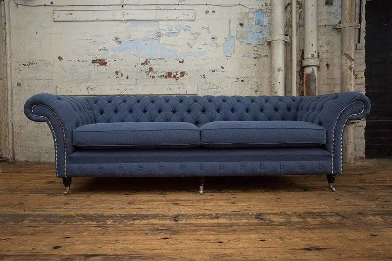 XXL Big Sofa 4 Sitzer Couch Chesterfield Polster Garnitur Leder Grau