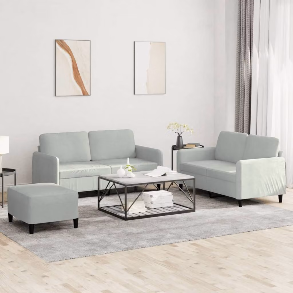 Maison Exclusive - Set divano 3 pezzi in velluto grigio chiaro