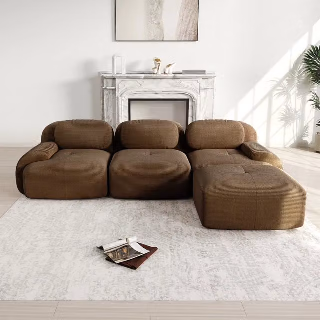 Divano angolare modulare senza montaggio - Zephmum - Ergonomico e pet-friendly, tessuto di corda, cuscini elastici 32D, marrone