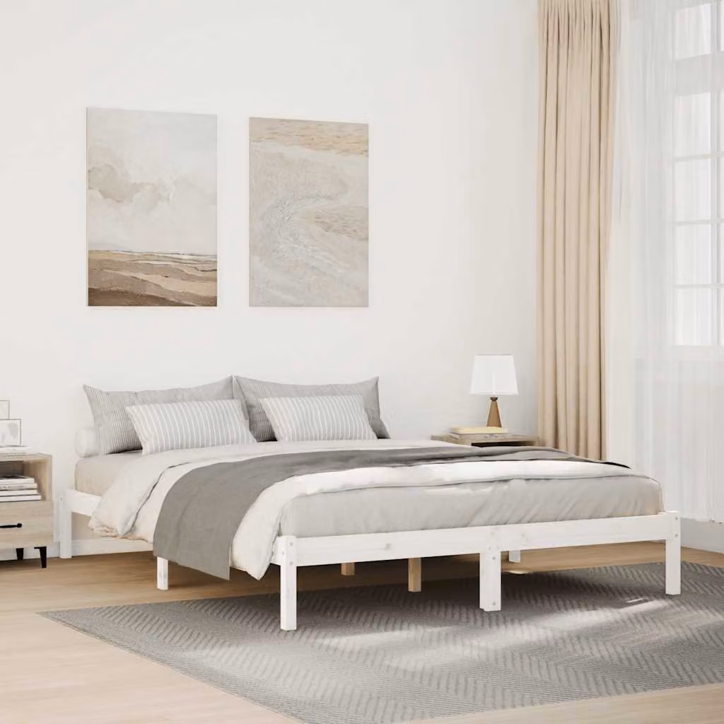 Letto extra lungo vidaXL in legno di pino bianco senza materasso L/P/H: 220 x 165,5 x 225,5 cm