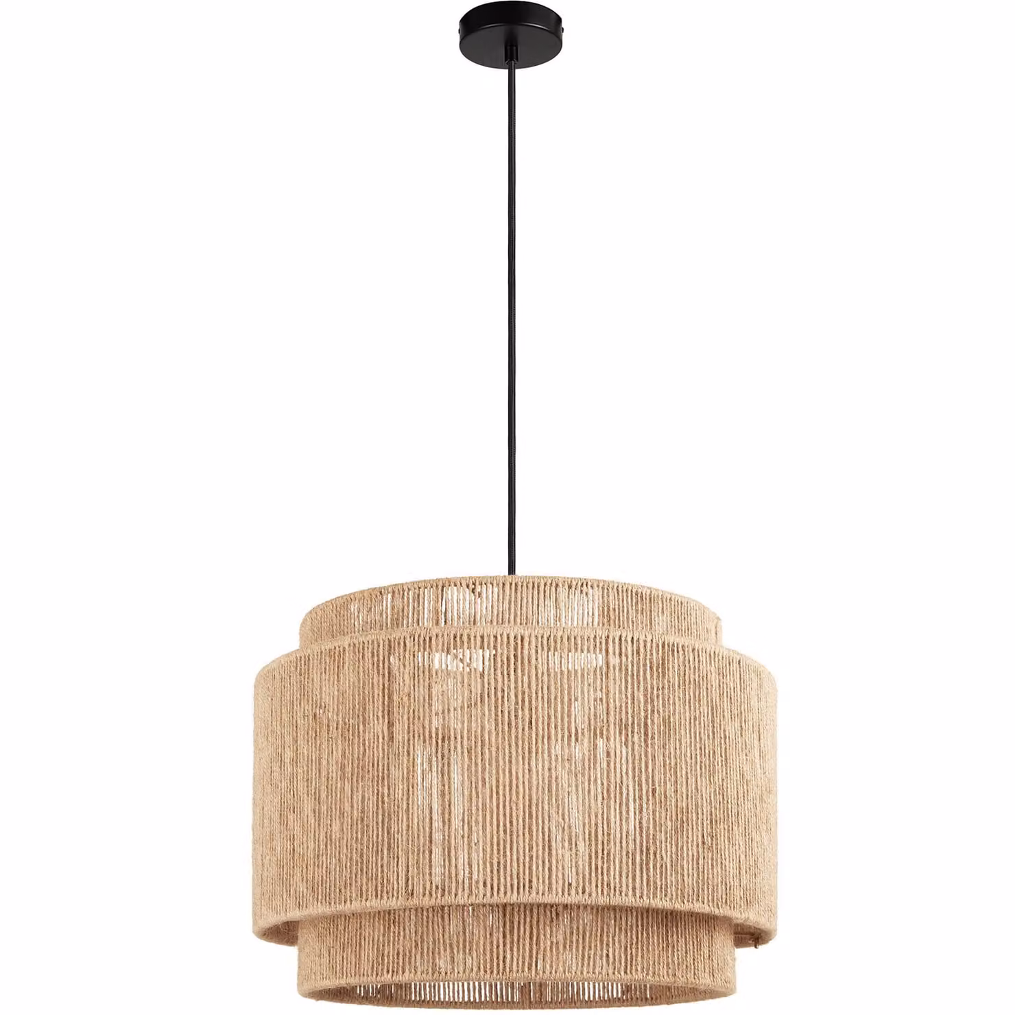 Lampada a sospensione Tectake in stile boho in juta e rattan, colore beige, con attacco E27 – 1