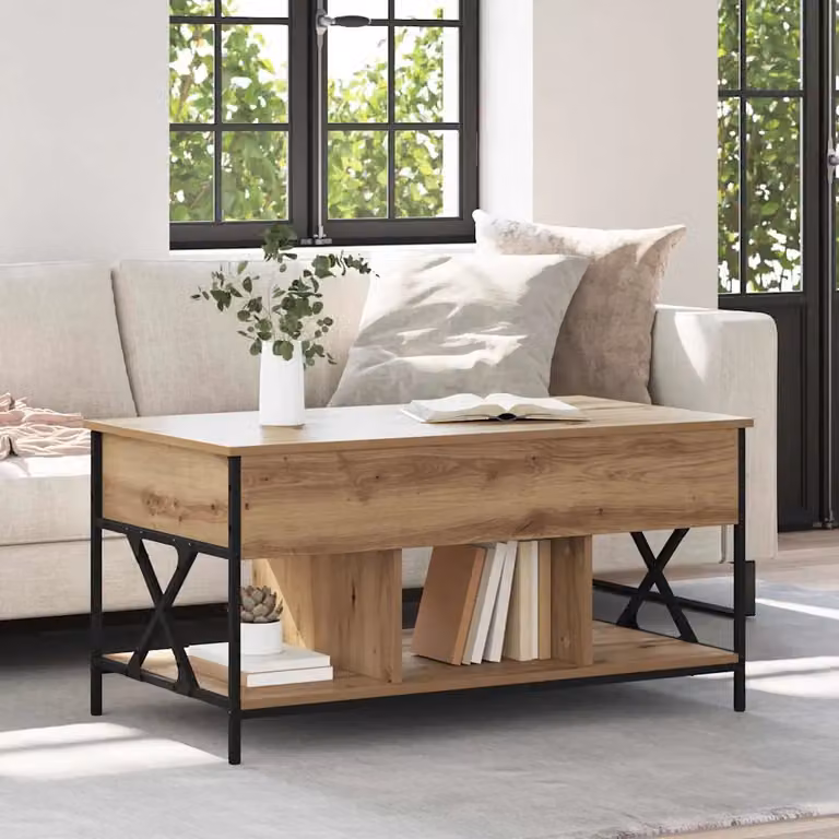 vidaXL Tavolino da salotto moderno in rovere e metallo, L/P/H: 100 x 55 x 49.5 cm
